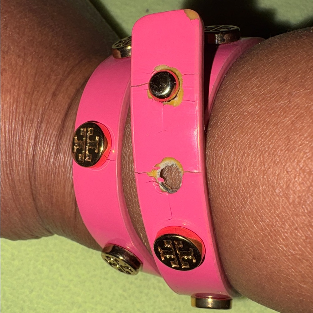 Tory Burch Pink Leather Wrap Bracelet with Gold Studs - Picture 5 of 5